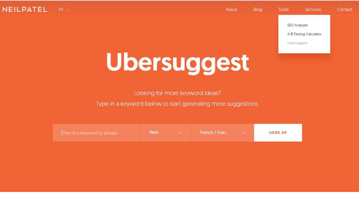 Ubersuggest tool of research of keyword for free!