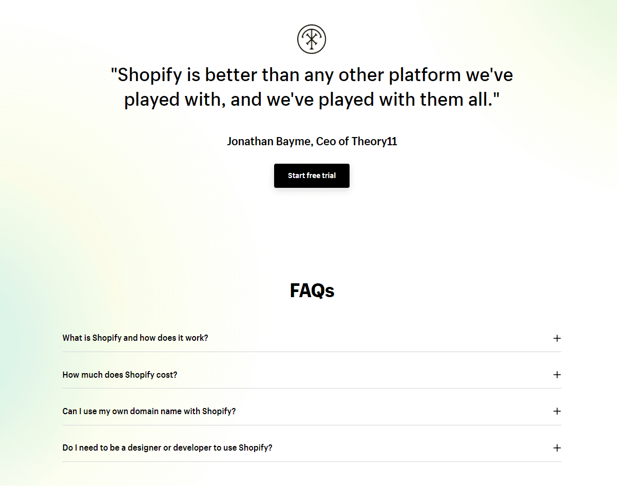 start Shopify free trial 